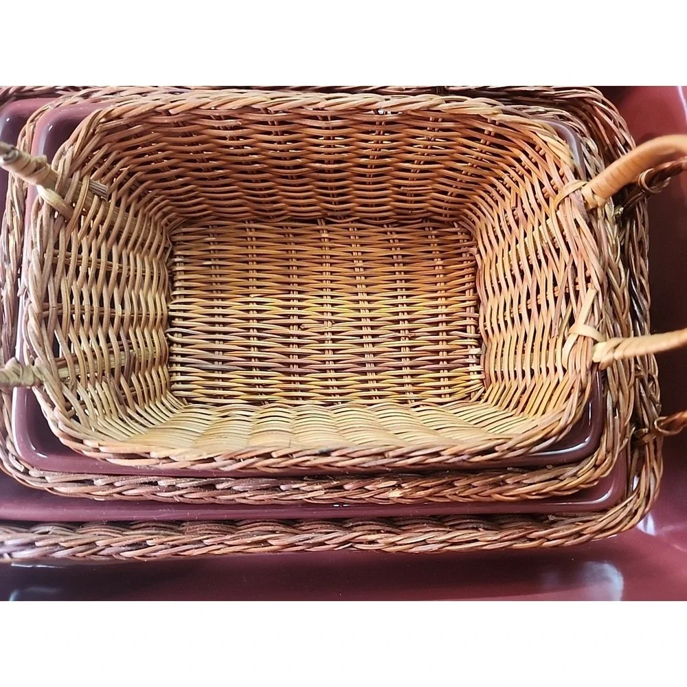 New Temptations RED Stone Casserole Bakeware Dish Set w/Handled Baskets